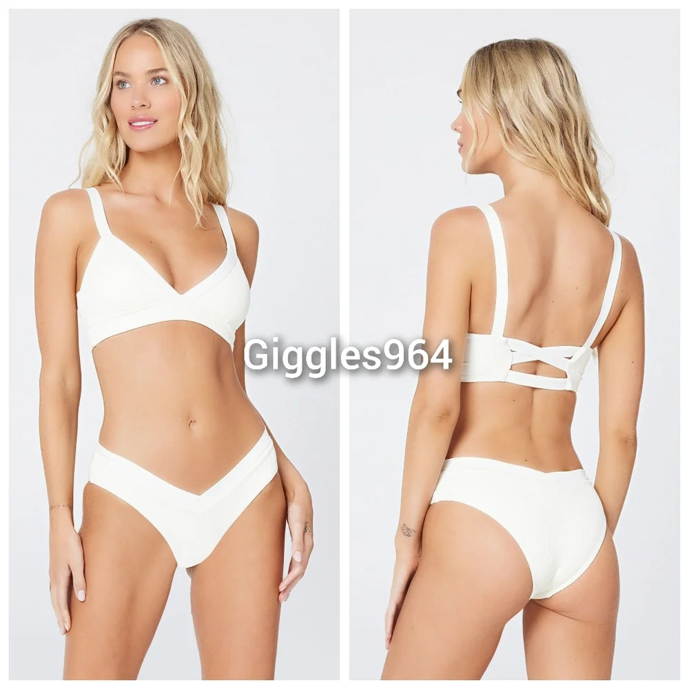 L*Space Vera Pratt Bikini Set Bougainvillea White Rib